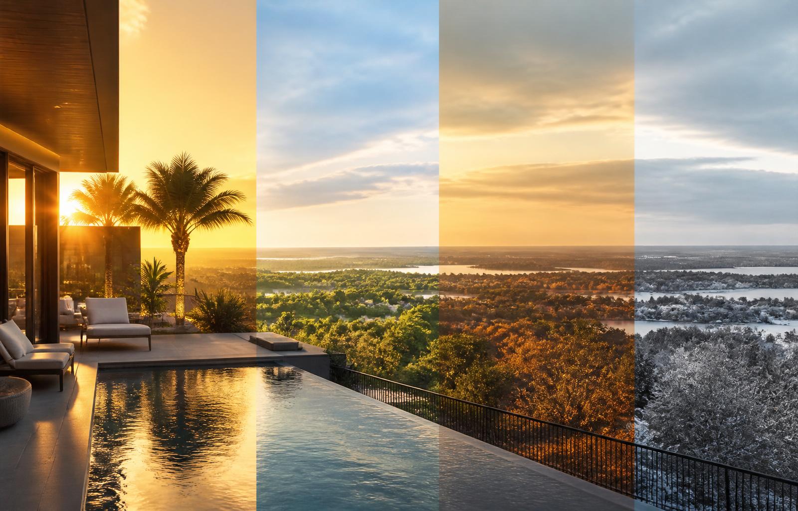 Casa de férias em Orlando com vista para uma paisagem em transição pelas estações